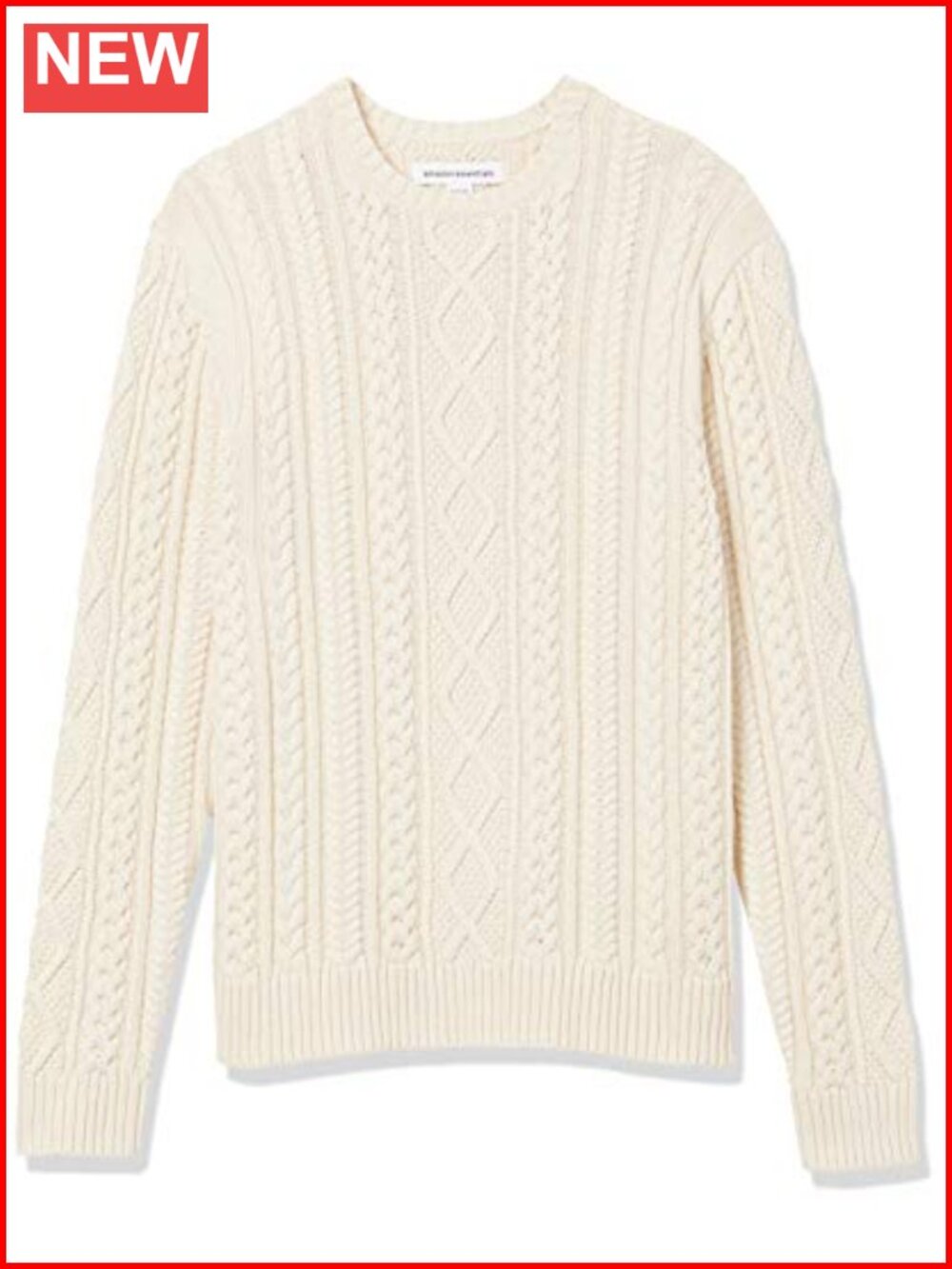 Men's Long Sleeve 100% Cotton Fisherman Cable Knit Crewneck Pullover Sweater